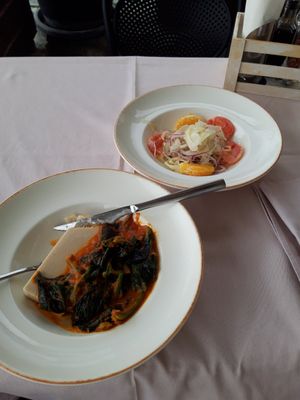 Cachew cheese with sauce and fennel salad at Kaneo Summer Garden in Ohrid