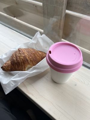 Oat latte and vegan croissant   at Pâtisserie Zébulon in Montreal