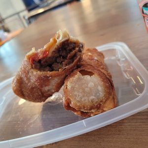 Steak and cheese egg roll at Vegan Bodega in New Britain