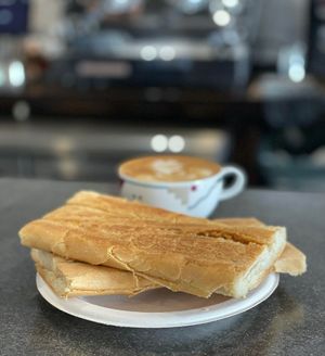 Café Con Leche and Cuban Toast. at WeVegan Cafe in Tampa