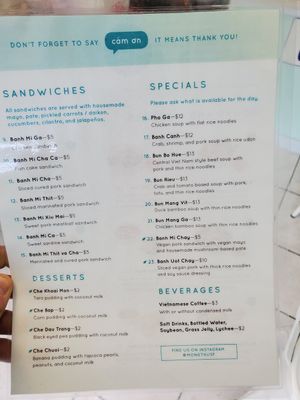 Menu with the plant-based options (desserts, #22, and #23) at Mộng Thu Cafe in San Francisco