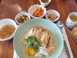 spicy bibim noodles set at Mothers Table in Seoul
