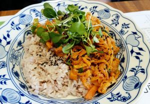 Spicy Fried Tofu Stir-Fry on rice at Mothers Table in Seoul