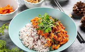 bowl of rice with fried tofu at Mothers Table in Seoul