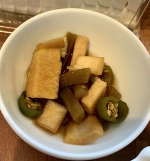 Pickled stuff, all in all nice selection of complimentary side dishes!  at Mothers Table in Seoul