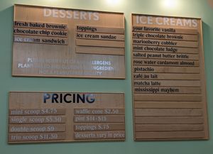 menu at Kate's Ice Cream in Portland