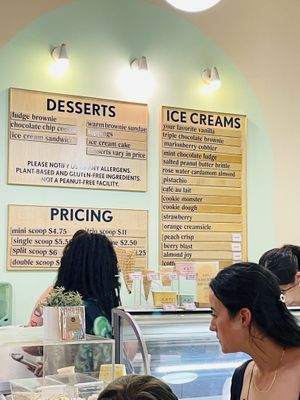 Menu  at Kate's Ice Cream in Portland