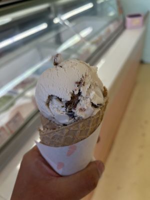 Moose tracks on a waffle cone  at Kate's Ice Cream in Portland