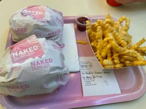 Double cheese burger, no fish and cheesy fries   at Naked Burger - 6ème in Paris