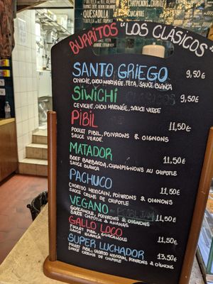 Burrito menu with vegan option at Bocamexa - Odeon in Paris