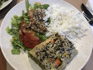 Main plate of meal of the day  at Santo Seitan in Sao Miguel
