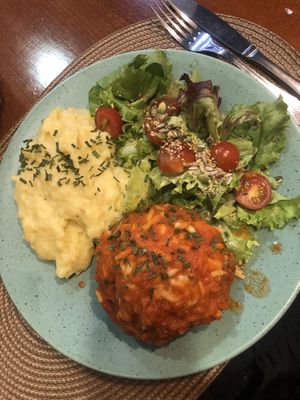 Mushroom parmigiana with polenta   at Santo Seitan in Sao Miguel