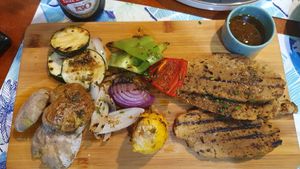 Griled Seitan plate with veggies at Santo Seitan in Sao Miguel