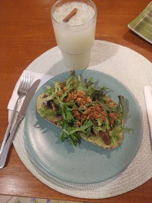 Vegan mushroom bruschetta 🌿 at Santo Seitan in Sao Miguel