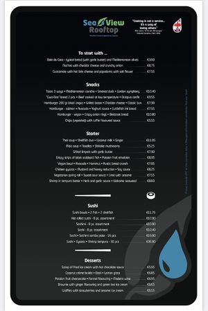 Menu  at Sea View in Porto Moniz