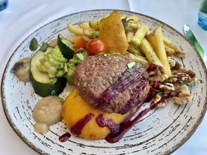 “Vegan burger” - Beyond burger with vegetables   at Sea View in Porto Moniz