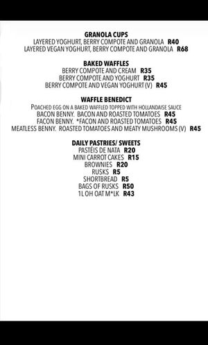 Breakfast/brunch menu at BSquared Food - Just Be in Western Cape