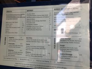This is the menu outside the restaurant with nothing vegan shown. Website shows they can do vegan options. Had the Giar-Dino with vegan mozzarella. at Bufala in Fowey