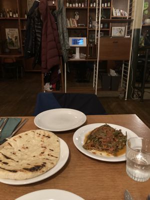 Green beans and flatbread  at Sylvan in Glasgow