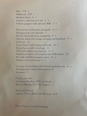 Menu on 3 November 2023 at Sylvan in Glasgow