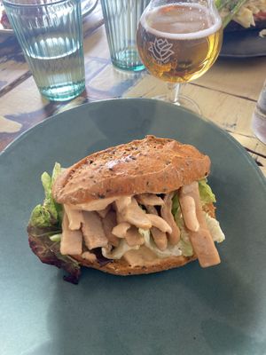 Heura and mayonnaise baguette  at La Mujer de Verde in Mallorca