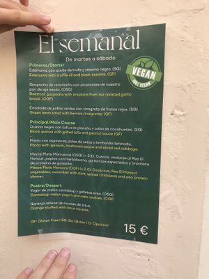 Menú semanal at La Mujer de Verde in Mallorca