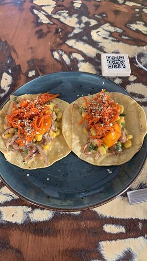 Tacos with carrot, beans and corn entree at La Mujer de Verde in Mallorca