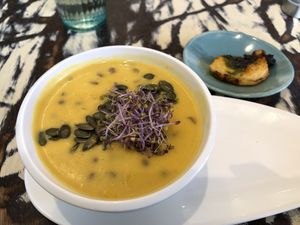 Pumpkin & ginger cream with lentils  at La Mujer de Verde in Mallorca