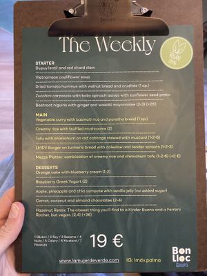 Menu as of 19-04-2023  at La Mujer de Verde in Mallorca