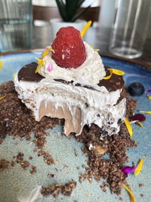 Inside of the delish dessert    at La Mujer de Verde in Mallorca