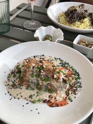 Aubergine with almond cream  at La Mujer de Verde in Mallorca