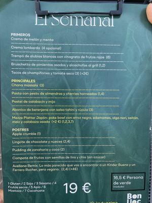 Menu  at La Mujer de Verde in Mallorca