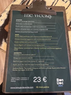 Menu   at La Mujer de Verde in Mallorca