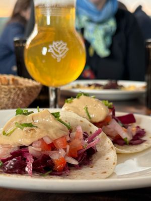Shiitake mushroom tacos with hoisin mayonnaise and toasted sesame seeds.   at La Mujer de Verde in Mallorca