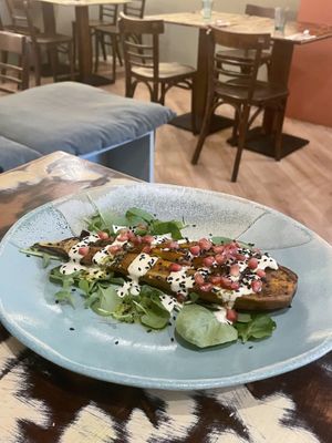 Eggplant with tahinii  at La Mujer de Verde in Mallorca
