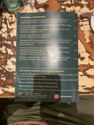 Menu  at La Mujer de Verde in Mallorca