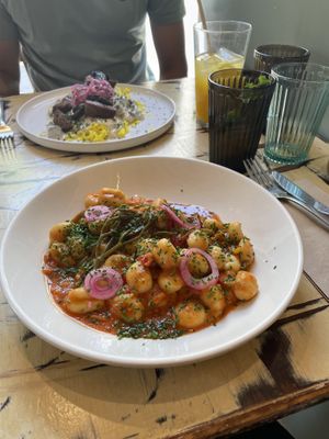 Mallorquin Gnocchi and Seitan Stroganoff   at La Mujer de Verde in Mallorca