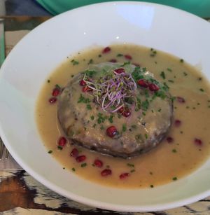Main: stuffed Portobello at La Mujer de Verde in Mallorca