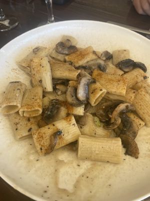 Mushroom Rigatone in a garlic sauce   at Oskars in Kefalonia