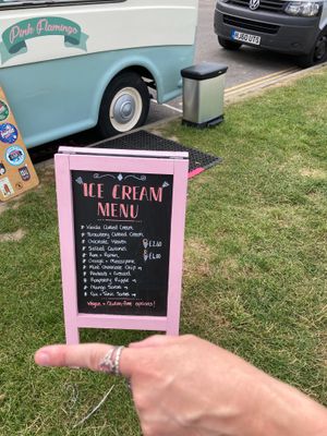 Menu 😊 at Pink Flamingo Vintage Ice Cream Van in Newquay