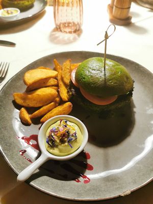 Green burger and chips, was around €20 at Zum Turm in Kastelruth