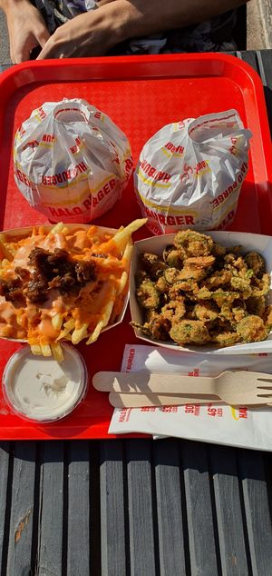 Deep-fried jalapenos and Halo fries at Halo Burger in Brighton