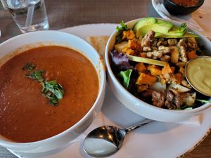 Tomato basil soup and mother earth salad at Picazzo's Healthy Italian Kitchen in Gilbert