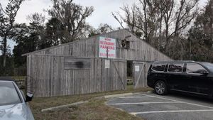 Exterior faux barn at Wallace's at the Greenhouse in Homosassa
