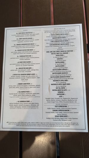 Menu at Wallace's at the Greenhouse in Homosassa