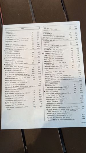 Drink menu at Wallace's at the Greenhouse in Homosassa