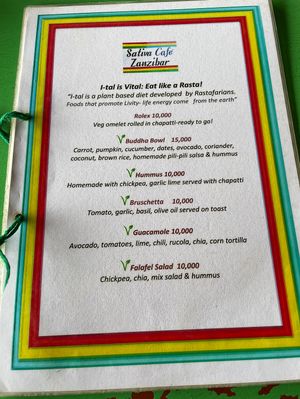 Menu at Sativa Café Zanzibar in Zanzibar