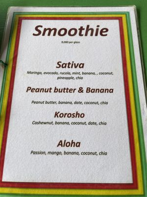 Menu at Sativa Café Zanzibar in Zanzibar