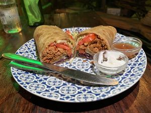 Vegan shawarma in chapati  at Tribearth  in Diani Beach