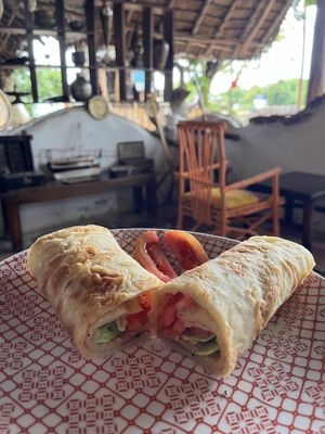 Avocado and tomato chapati wrap  at Tribearth  in Diani Beach